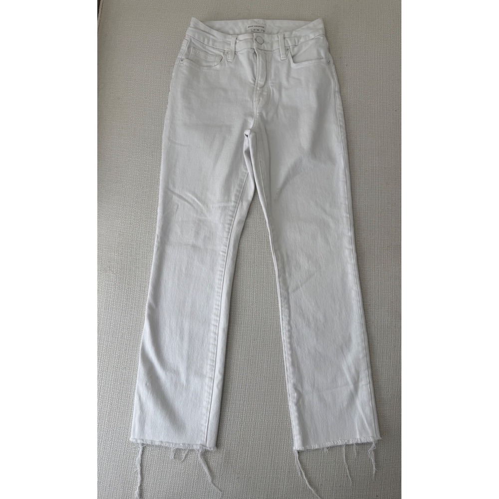 Good American Jeans Womens 0/25 Straight Leg Raw Hem White Excellent
